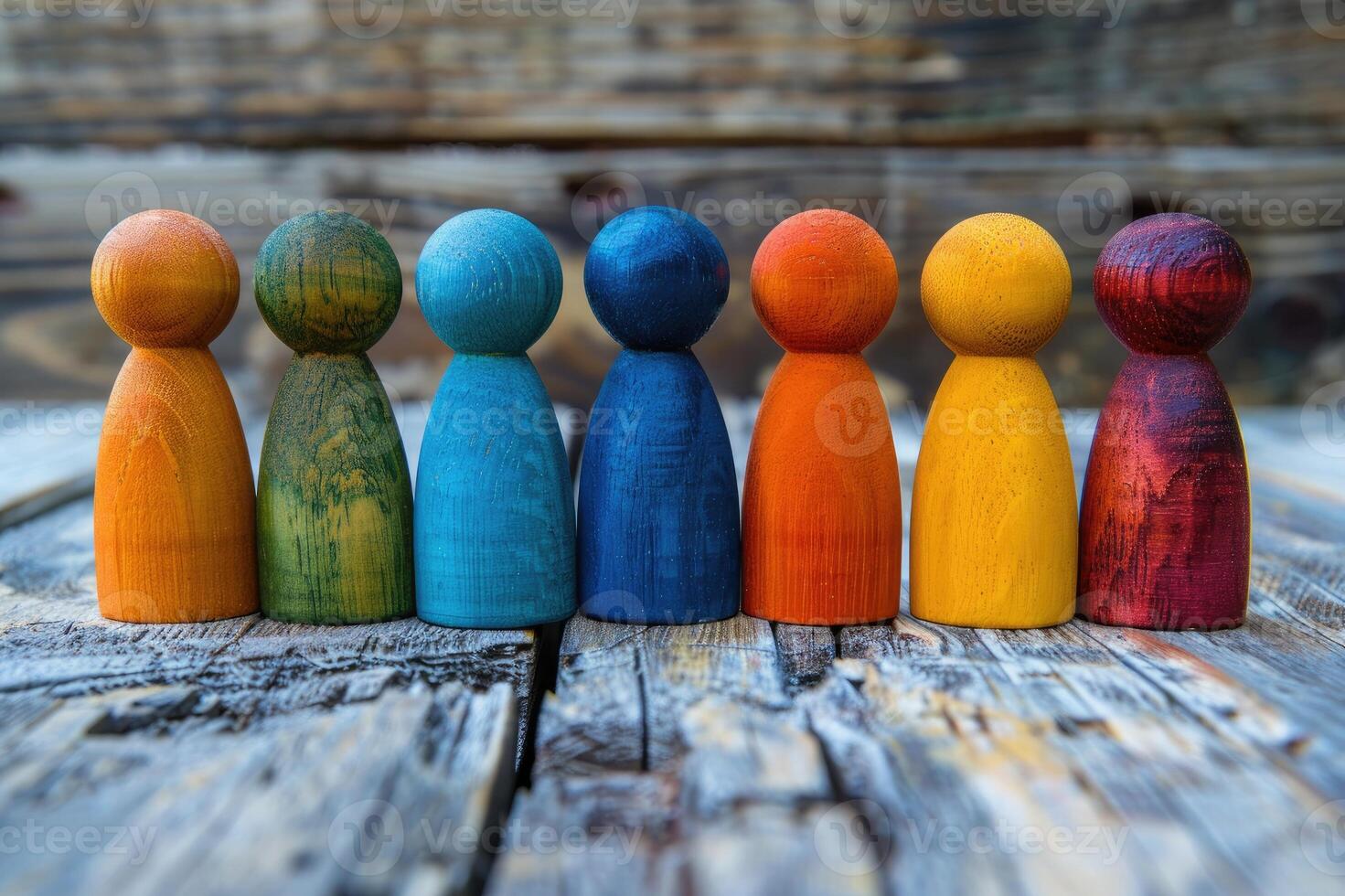 Colorful wooden figures representing diversity, equity, inclusion and belonging. DEIB concept photo