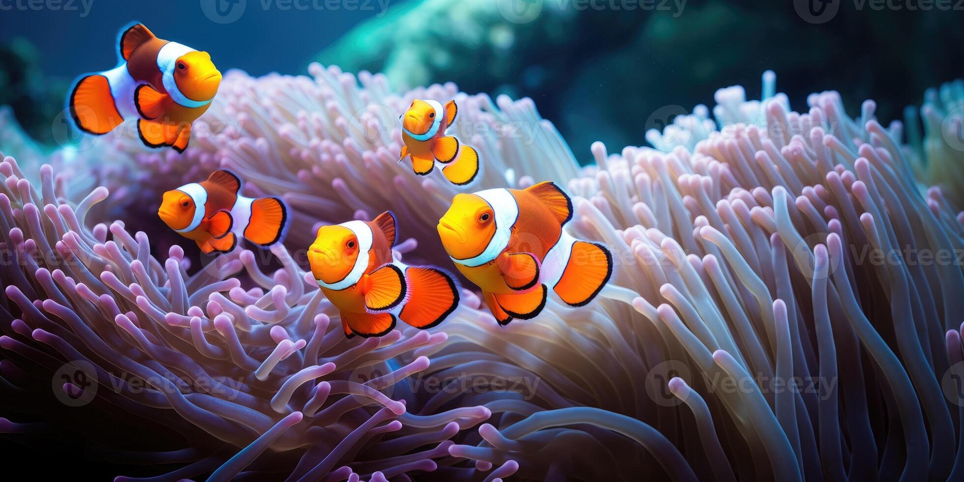 Amphiprion ocellaris clownfish and anemone in sea. photo