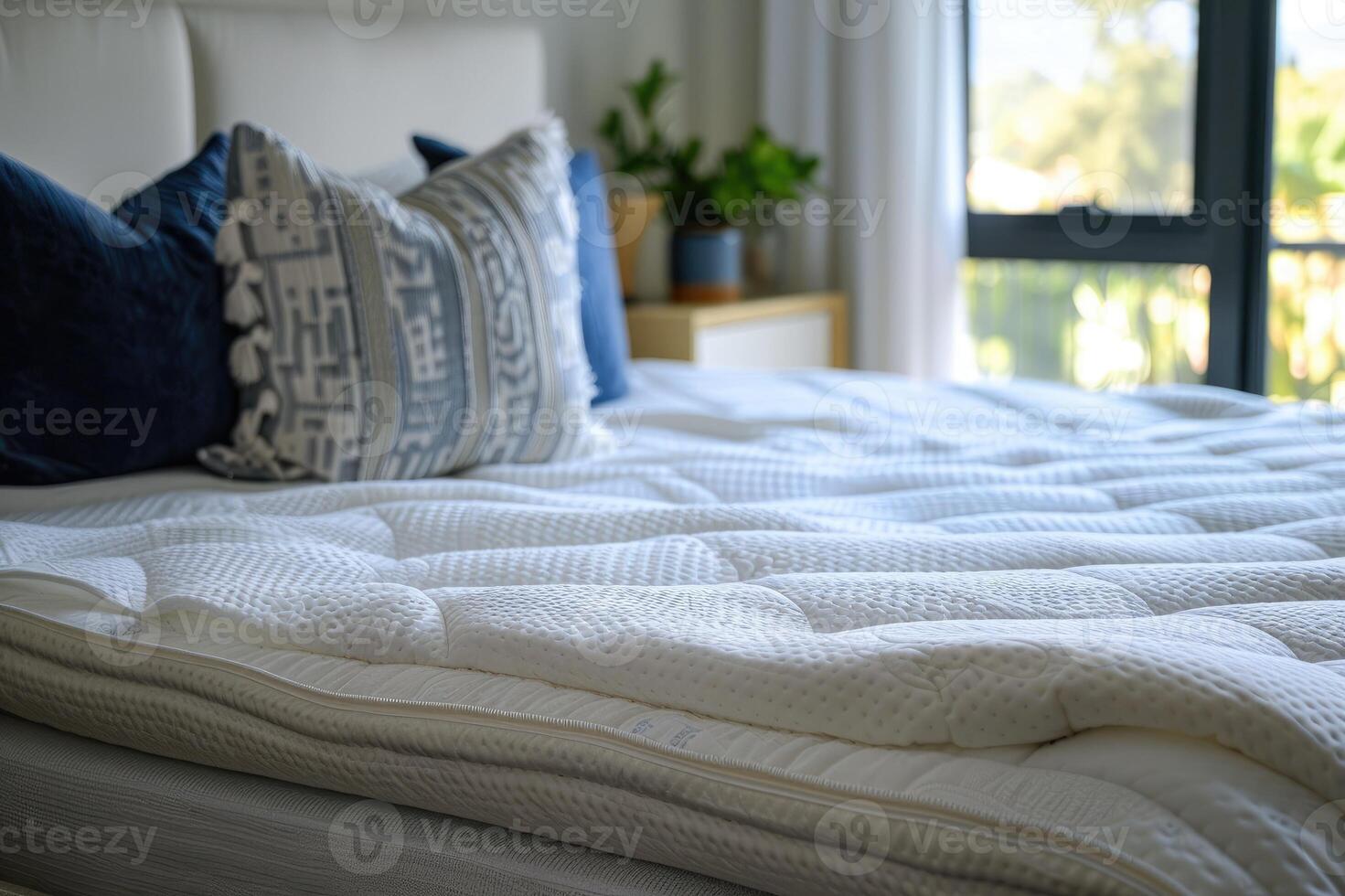White memory foam mattress topper on bed photo