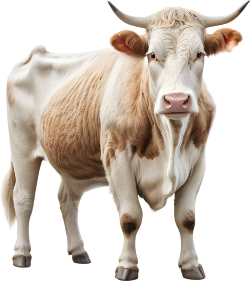 Adorable, soft coated bovine creature, pastoral bliss. AI-generated. png