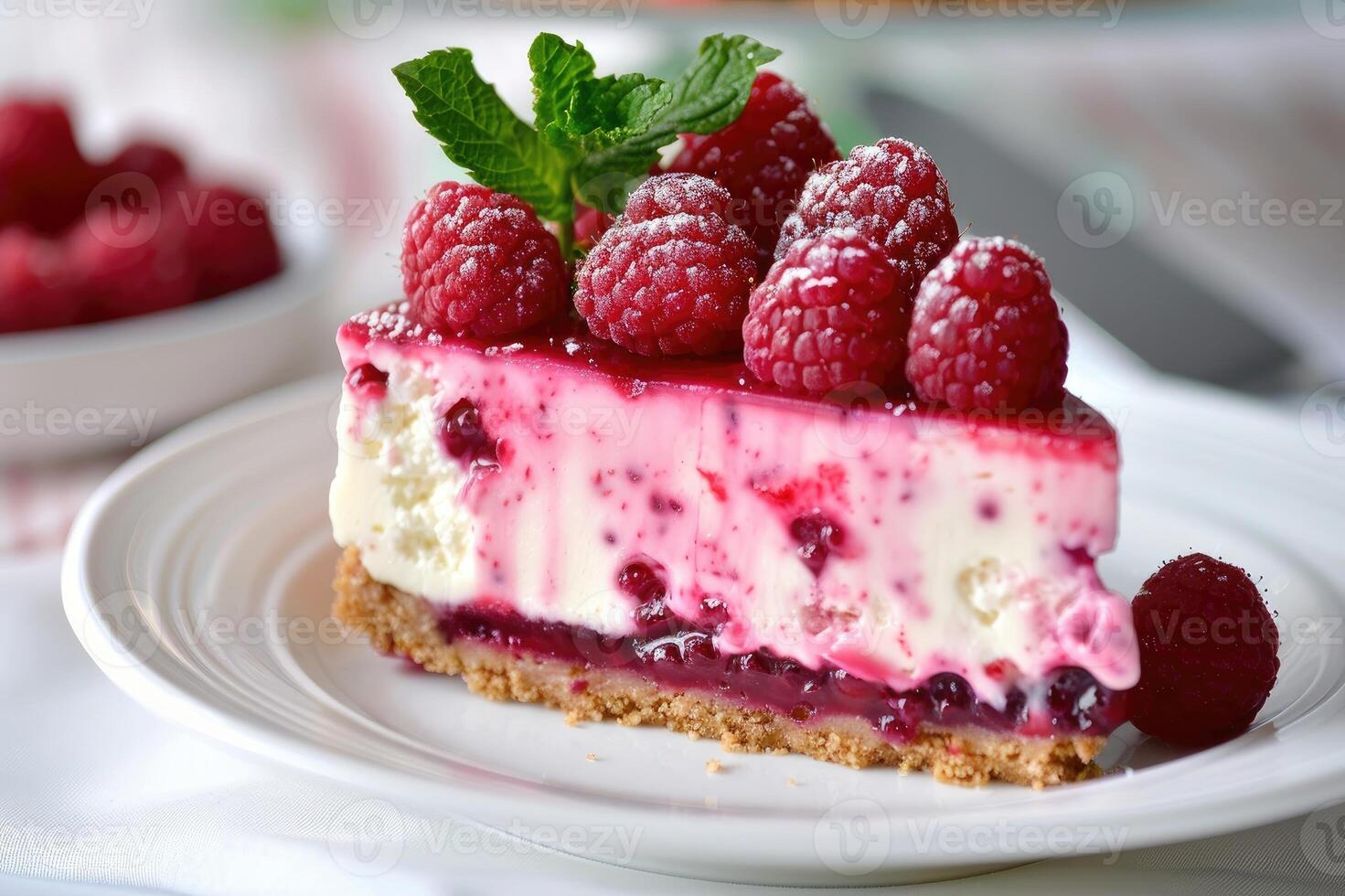 Raspberry cheesecake or raspberry cream mousse cake. photo