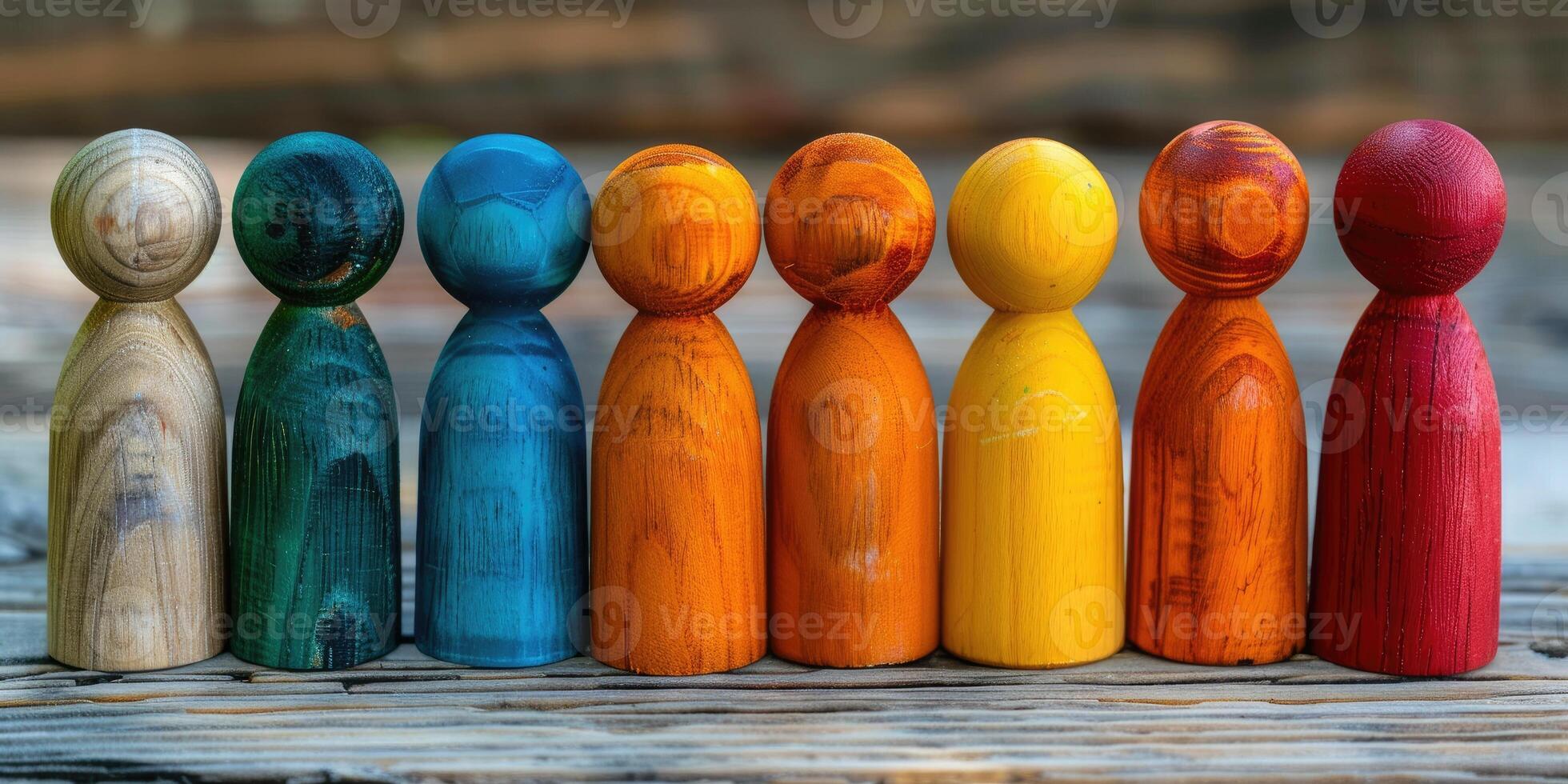 Colorful wooden figures representing diversity, equity, inclusion and belonging. DEIB concept photo