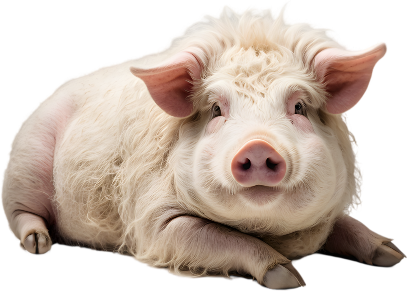 Mangalitsa pigs, fluffy, curly haired Hungarian breed. AI-generated. png
