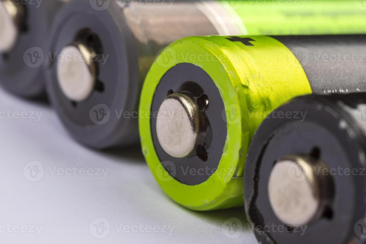 A row of lithium batteries Close up. photo