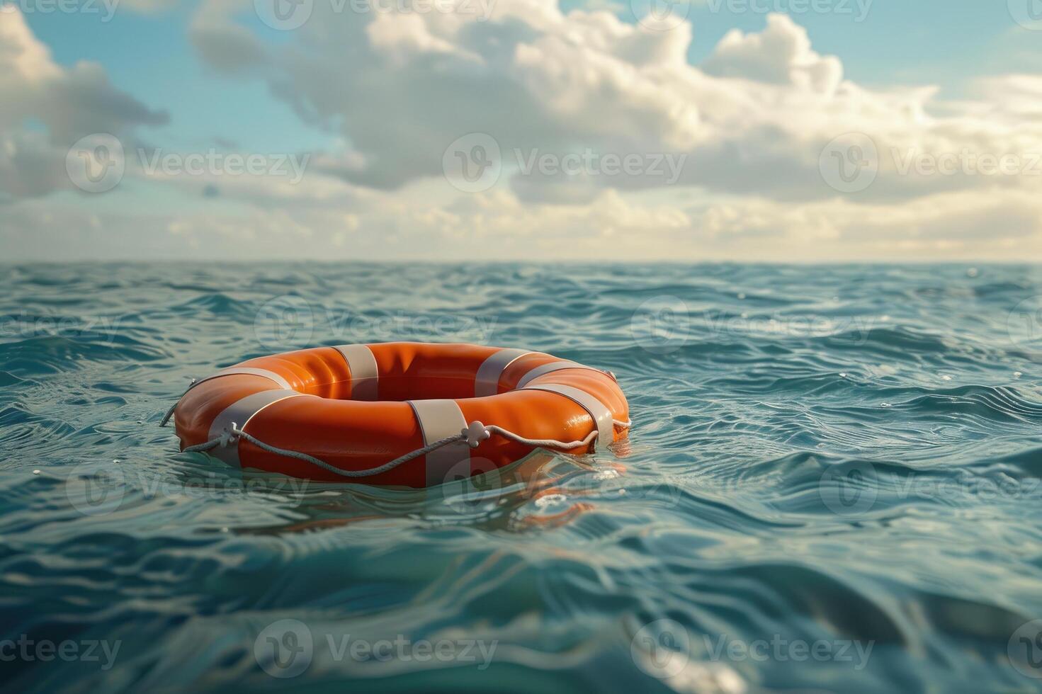 Lifebuoy floating at sea. photo