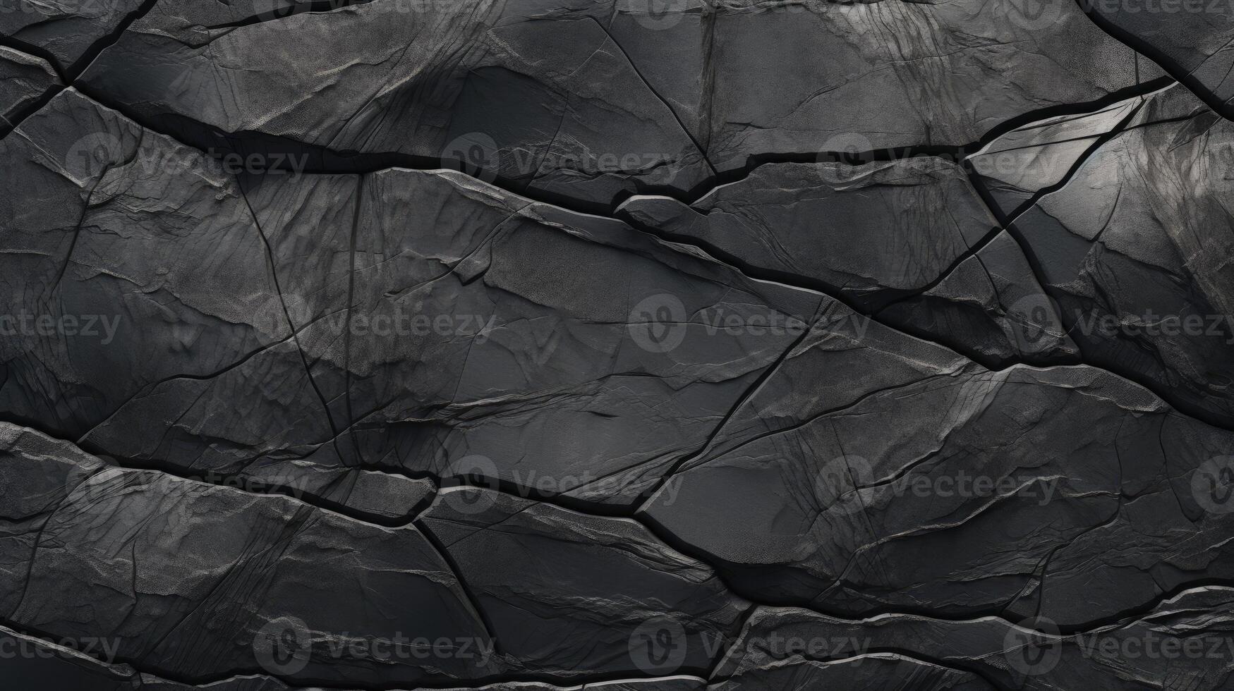 Rock texture with cracks. Black stone background with copy space for design. Wide banner. photo