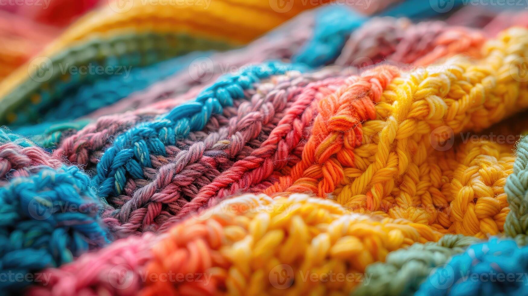 Multicolored knitted fabric showcasing a variety of vibrant yarns and intricate textures photo