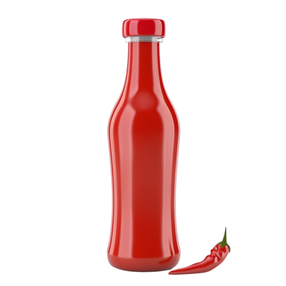 Red chili pepper bottle with red lid isolated on transparent background png