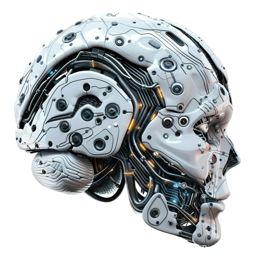 A robot head with a circuit board on it On Transparent Background. png