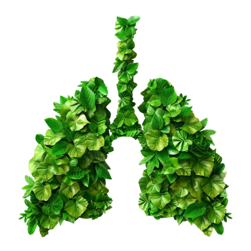 Lungs made of green leaves on transparent background png