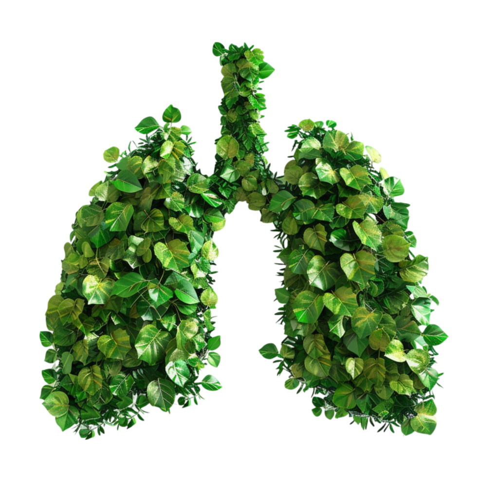 3d illustration of lungs with leaves on transparent background png