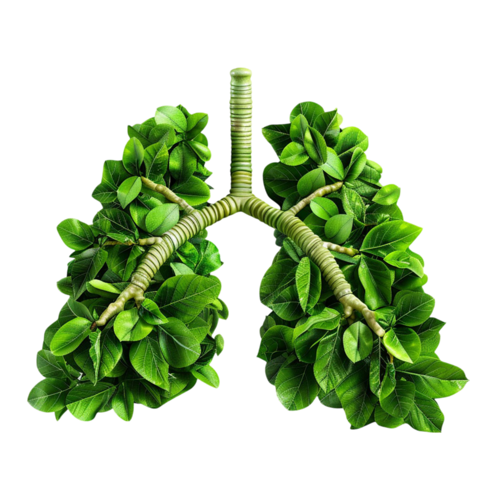 Lungs with green leaves on transparent background png