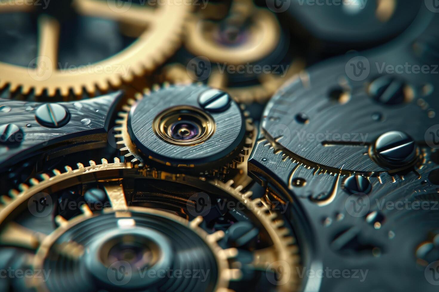 Close-up of an intricate mechanical watch movement photo