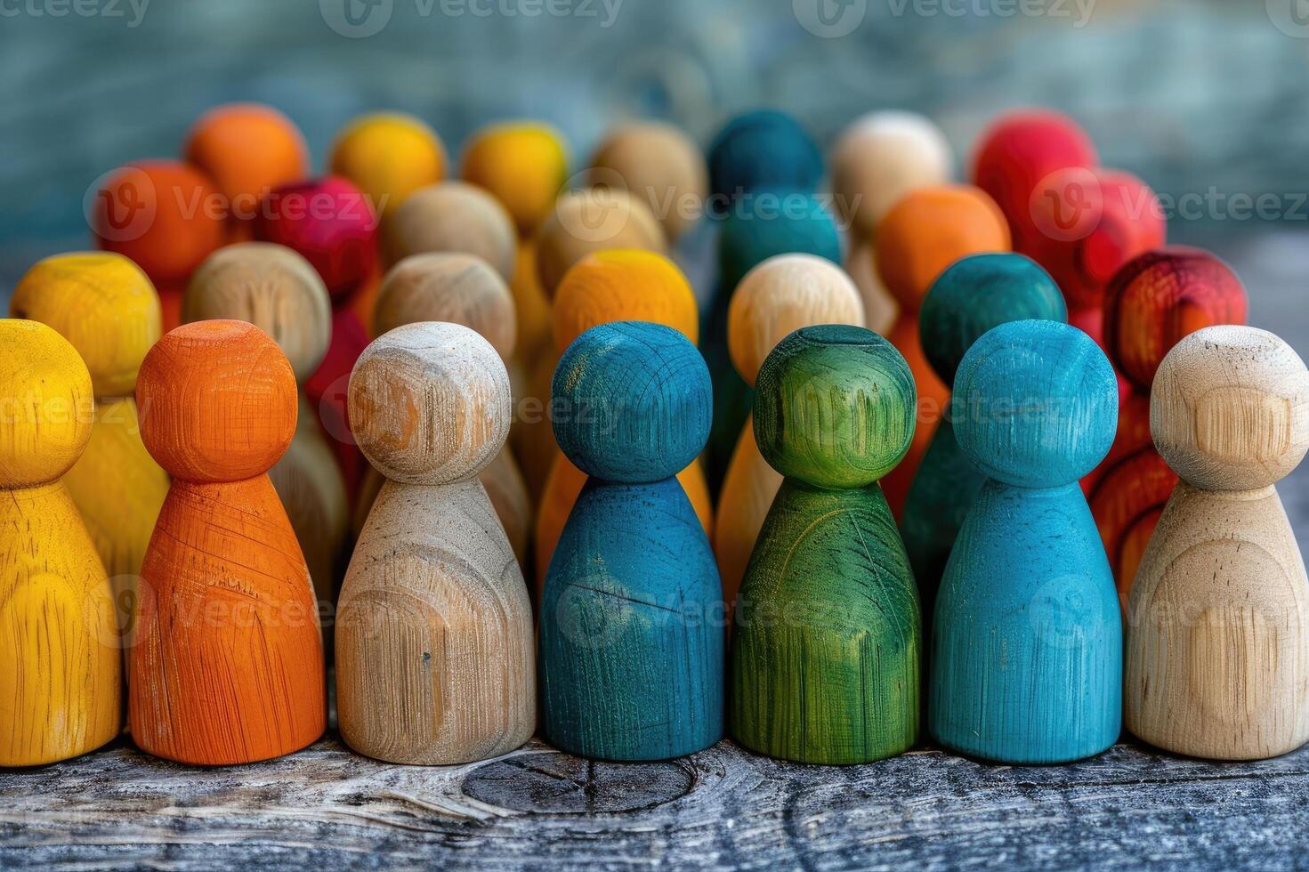 Colorful wooden figures representing diversity, equity, inclusion and belonging. DEIB concept photo