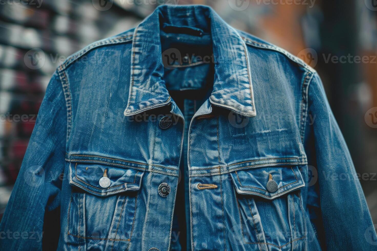 Close-up of classic denim jacket photo