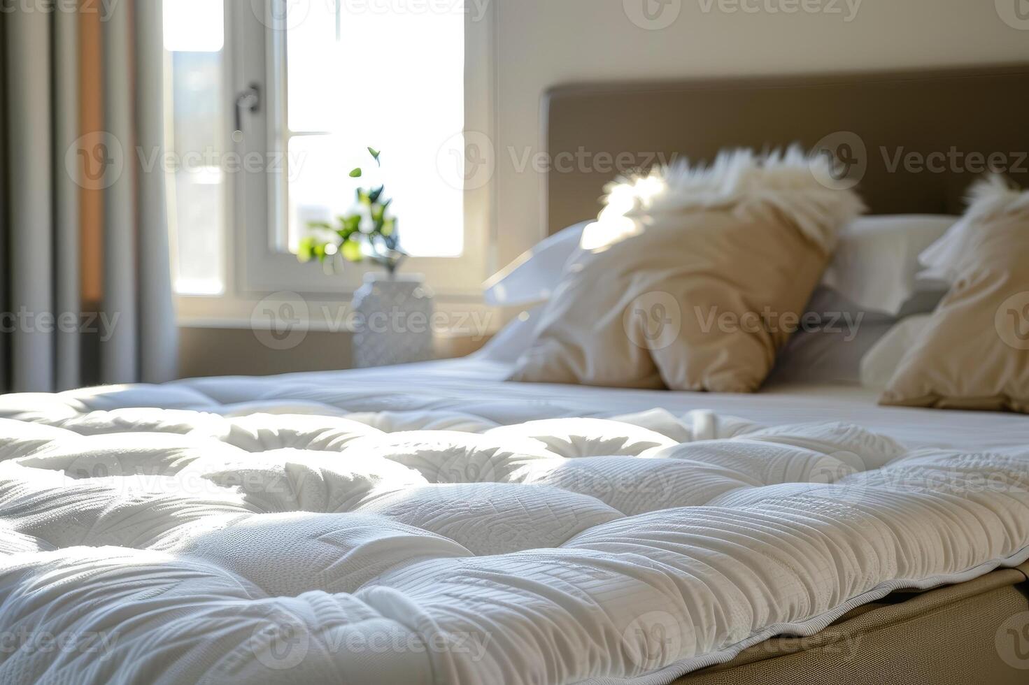 White memory foam mattress topper on bed photo