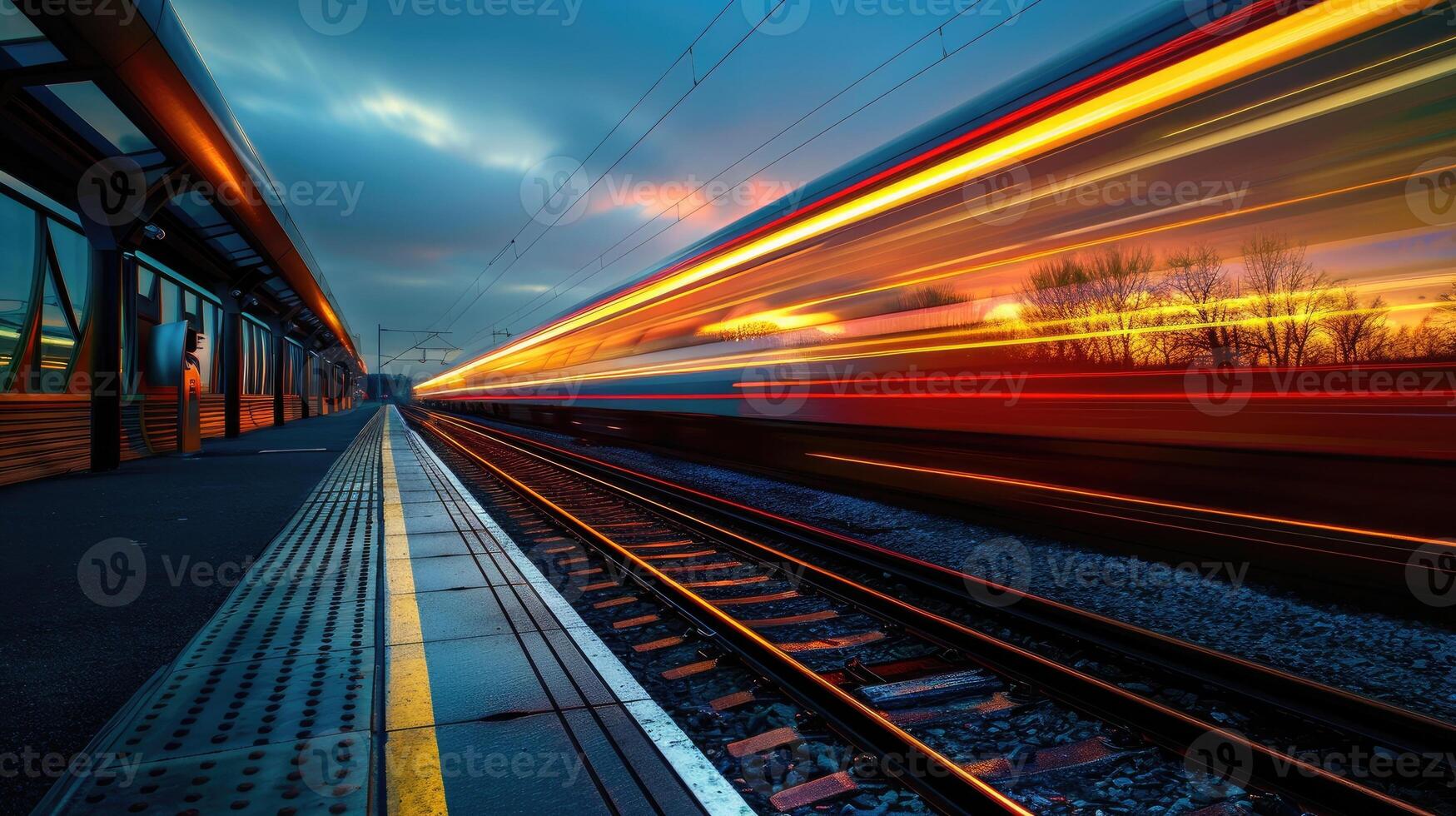 Speeding train captured with motion blur effect photo
