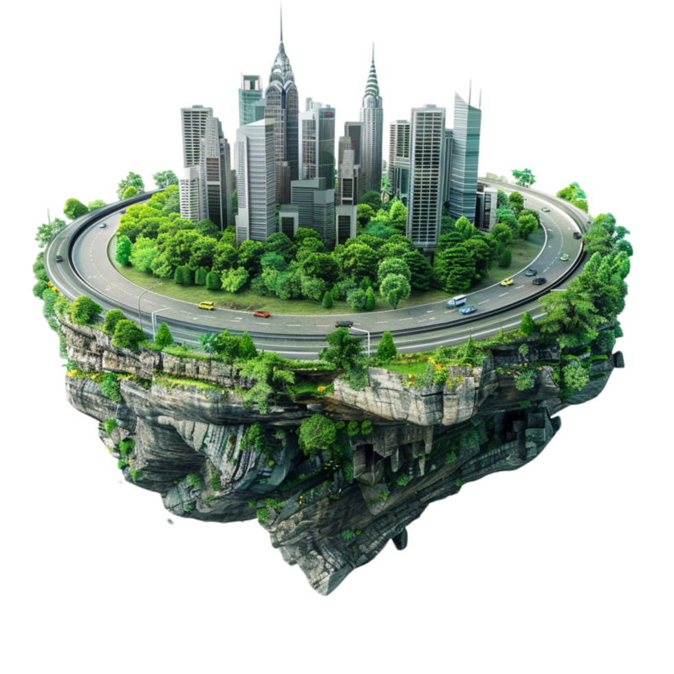 3d illustration of a city on an island On Transparent Background. png