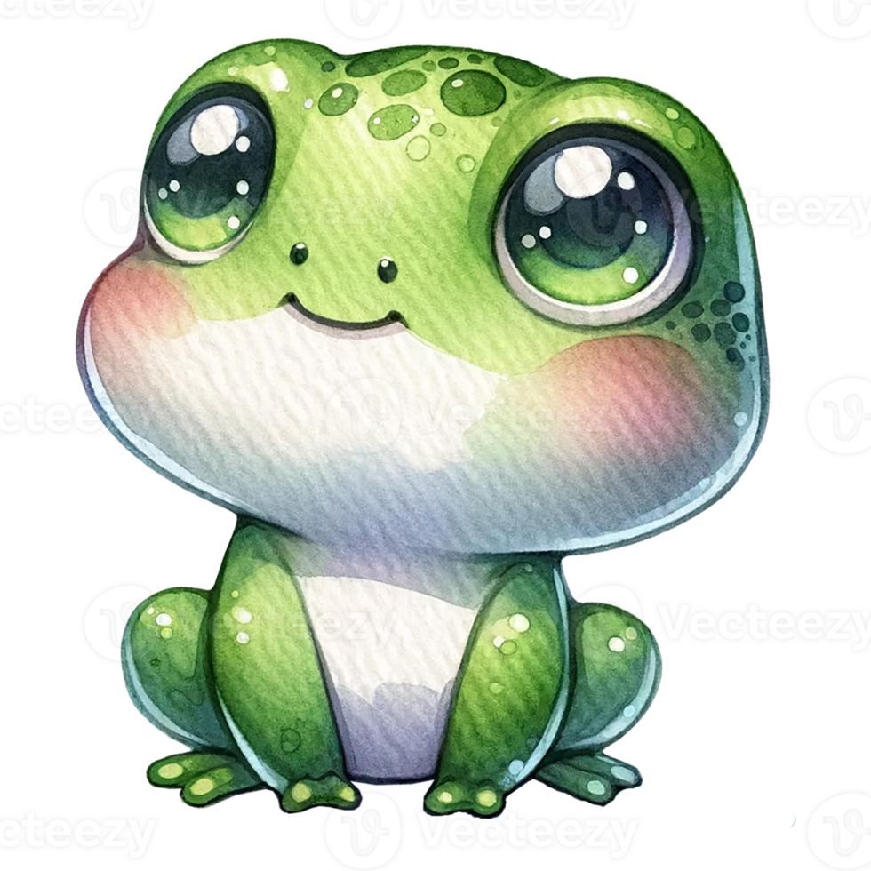 A cute cartoon frog with big eyes and a sweet smile. png
