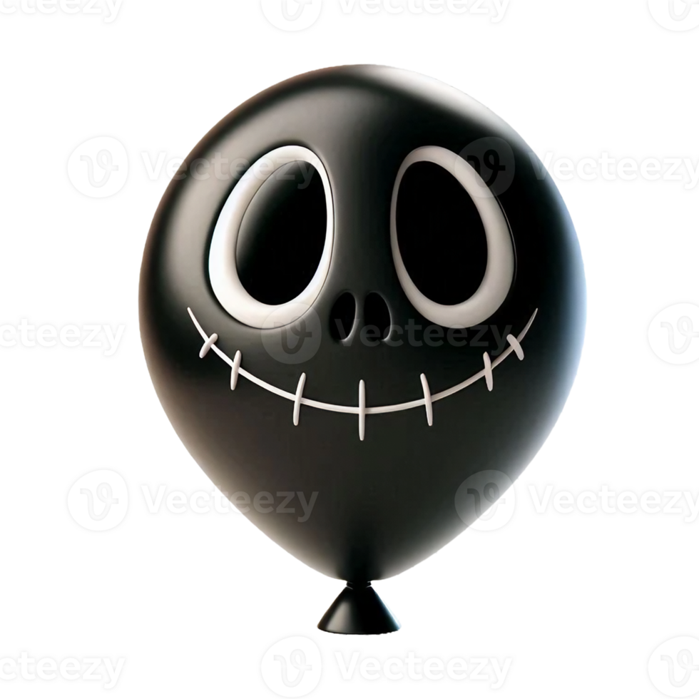 Scary smiling black balloon in Halloween style png