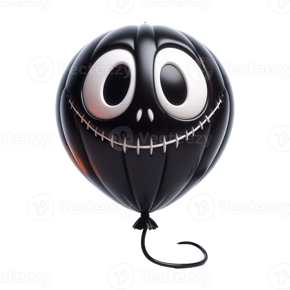 Scary smiling black balloon in Halloween style png
