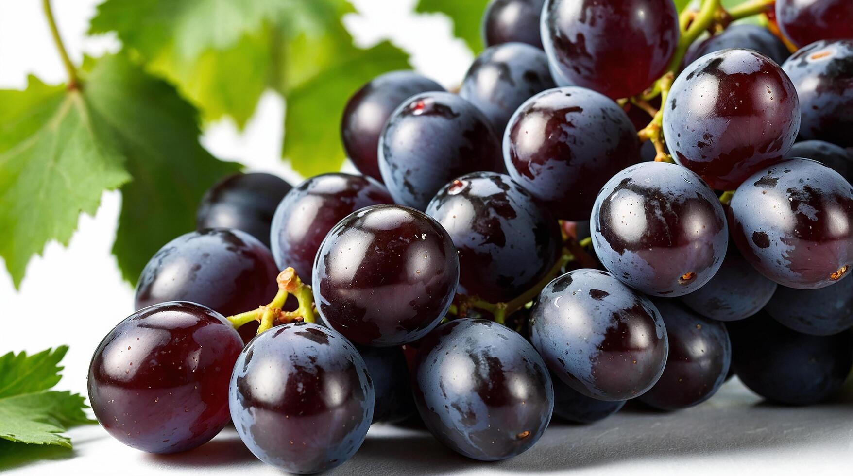 grapes with green leaves on a white absolud background photo