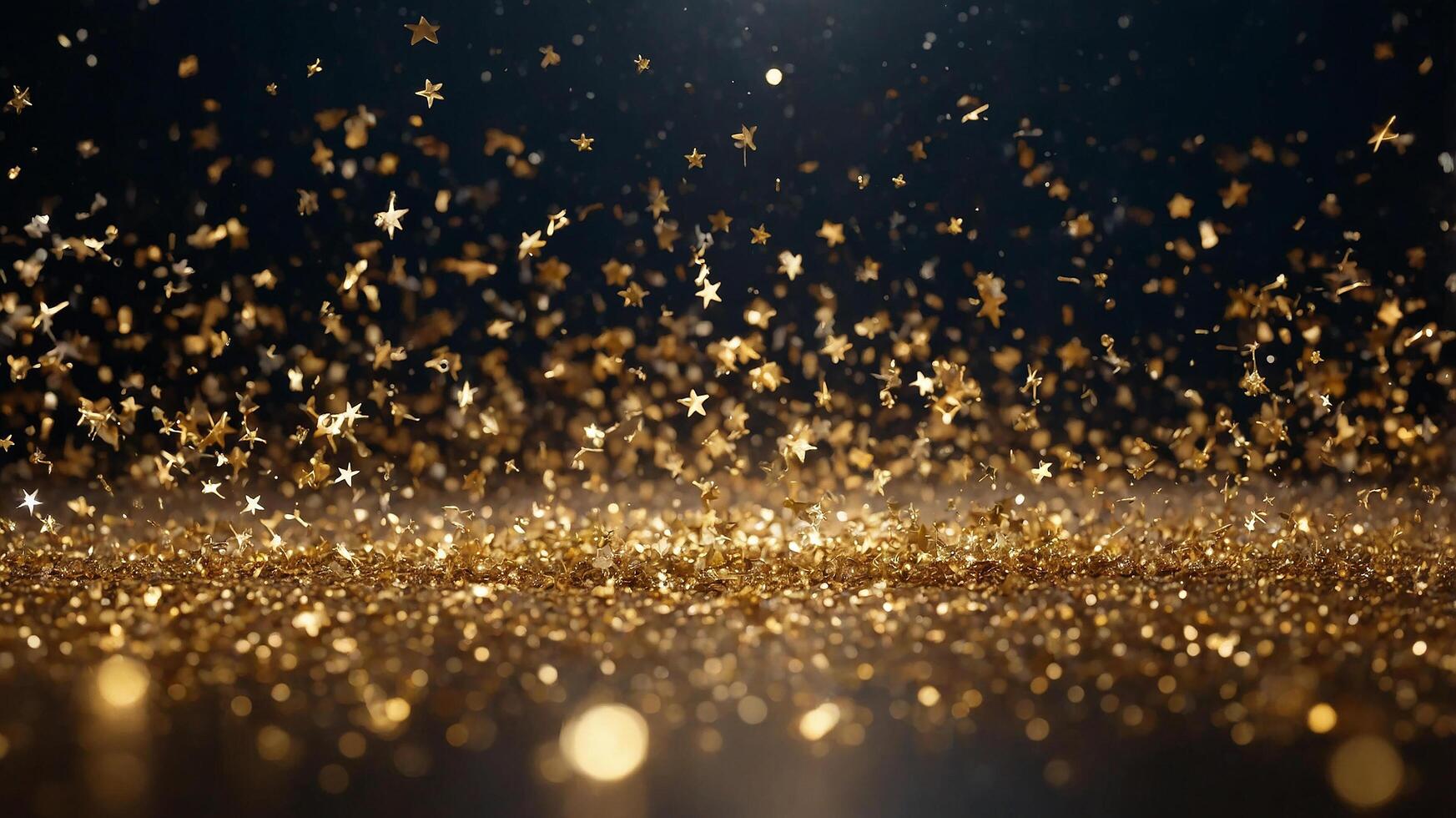 Abstract particle background with sparkling and shining gold stars falling to the floor photo