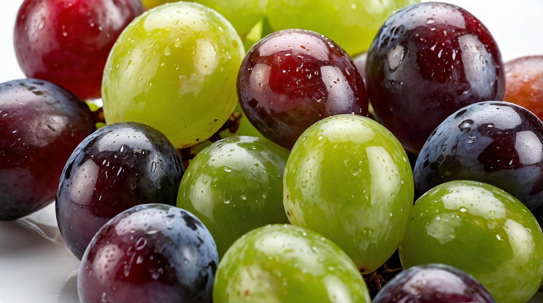 Food photography of Set of grapes of different varieties and colors, on a white absolud background photo