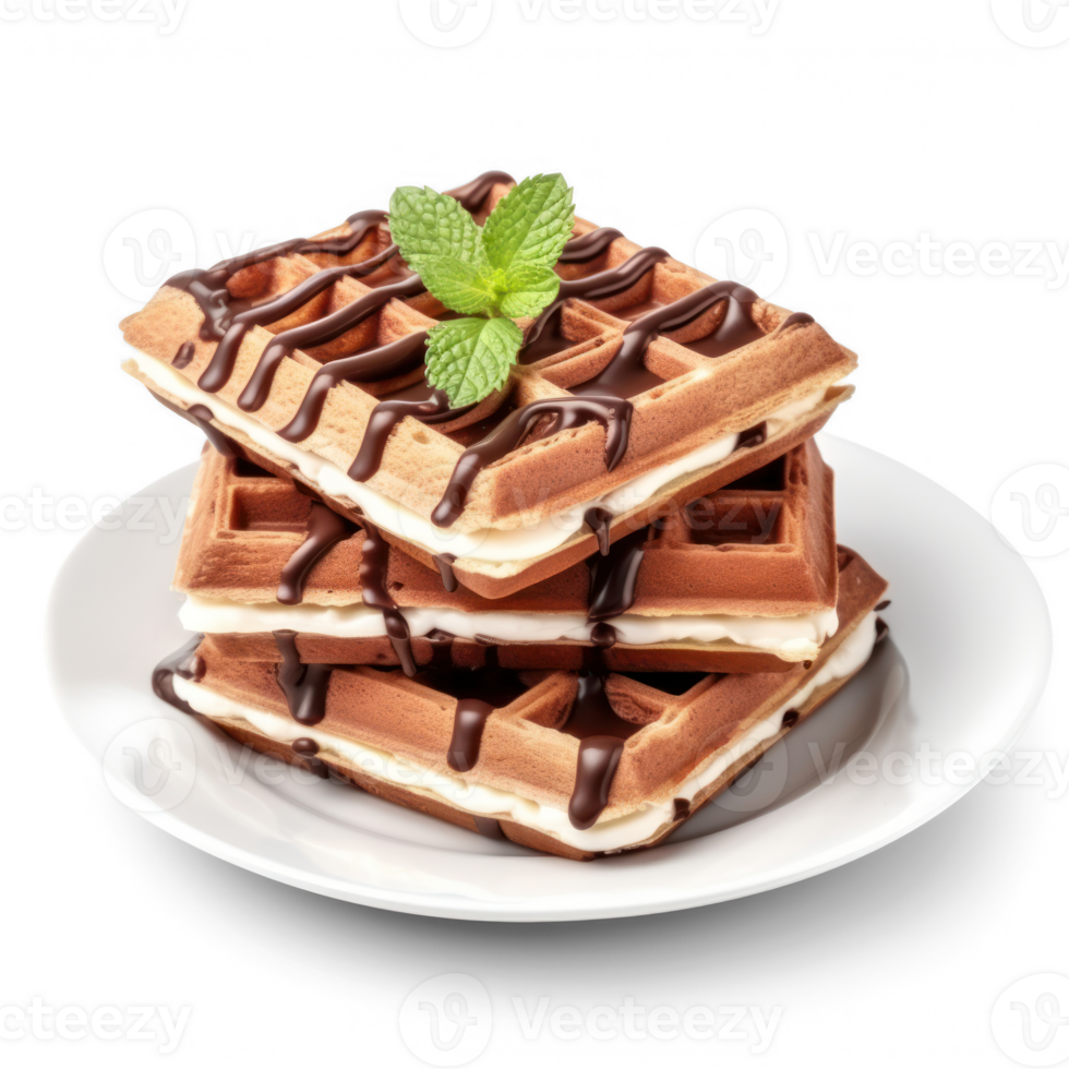 waffles with chocolate and mint on a plate png