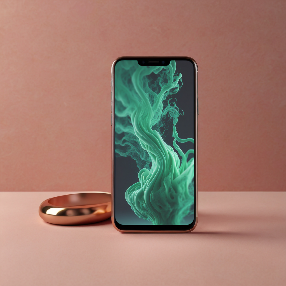 3D smartphone mockup with bronze background psd