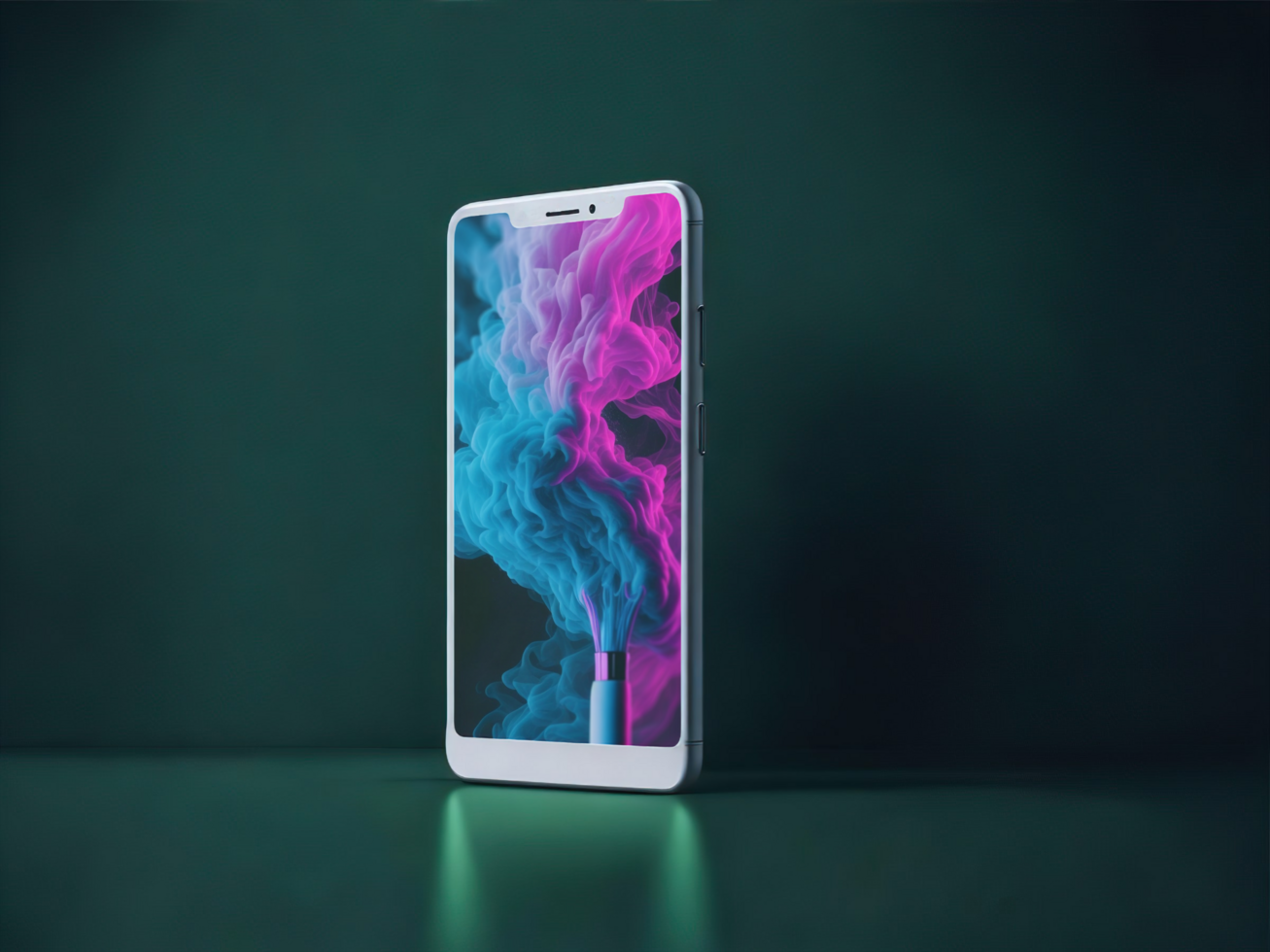 3D smartphone mockup with green background psd