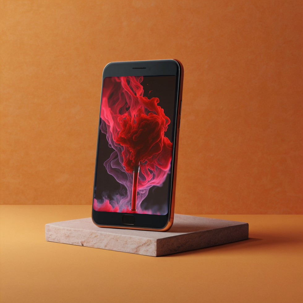 3D smartphone mockup with orange background psd