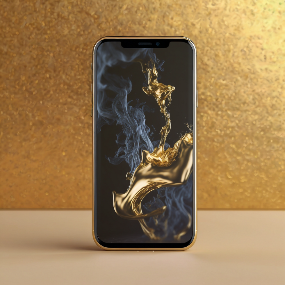 3D smartphone mockup with Golden background psd