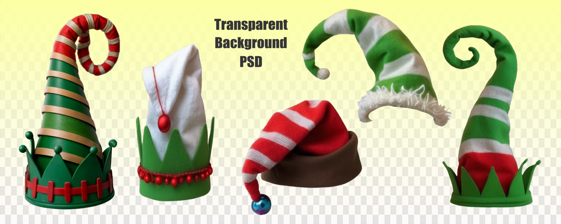 Set of green Christmas elf hat isolated on white background psd
