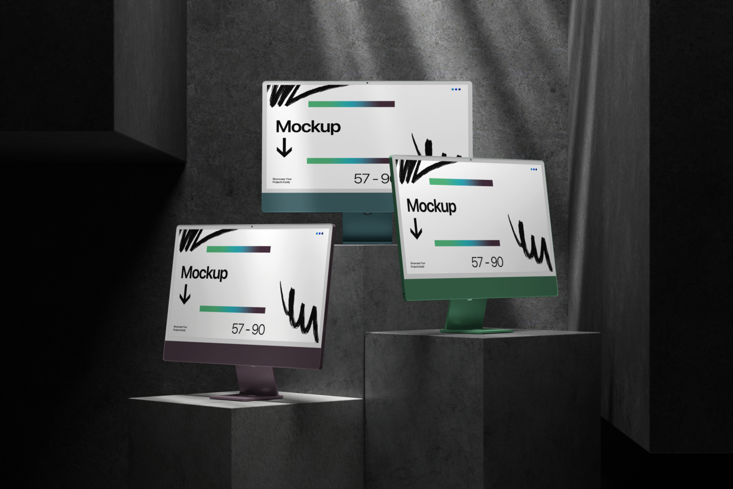 Monitor Computer Mockup on the Plaster with Shadow psd