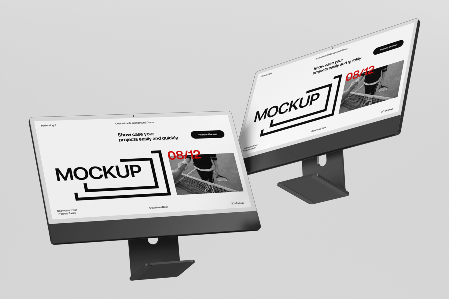 Computer dual monitor desktop mockup psd