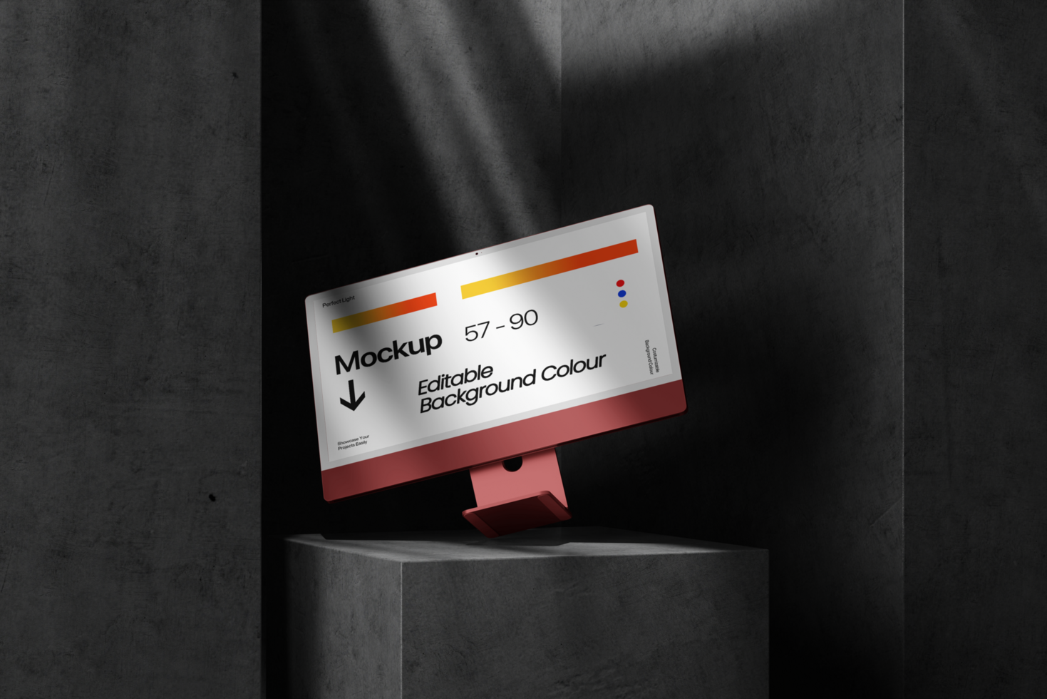 Editable 3d Desktop Computer Monitor Mockup on the Plaster psd