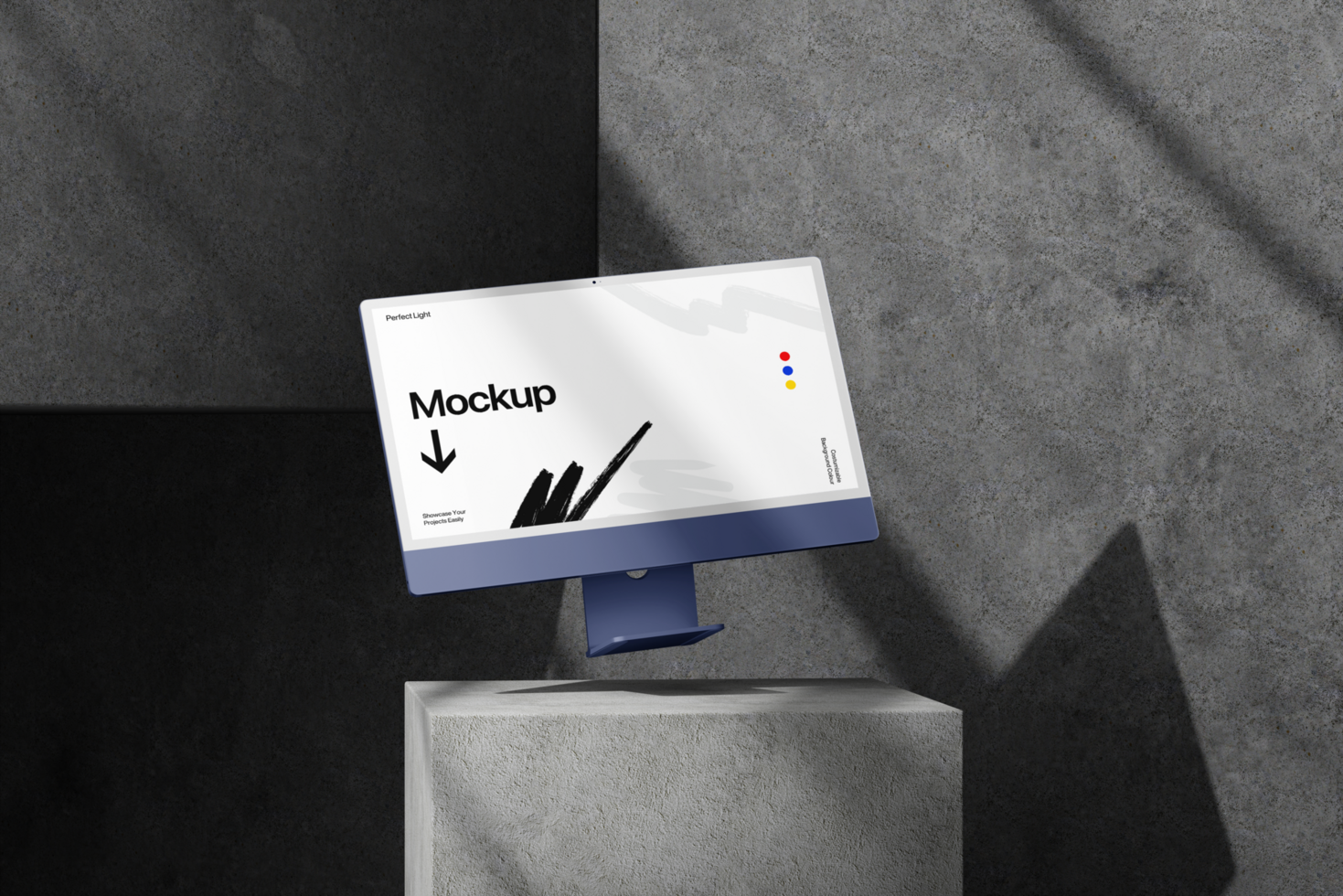 Floating Computer Monitor Mockup on Concrete Background psd