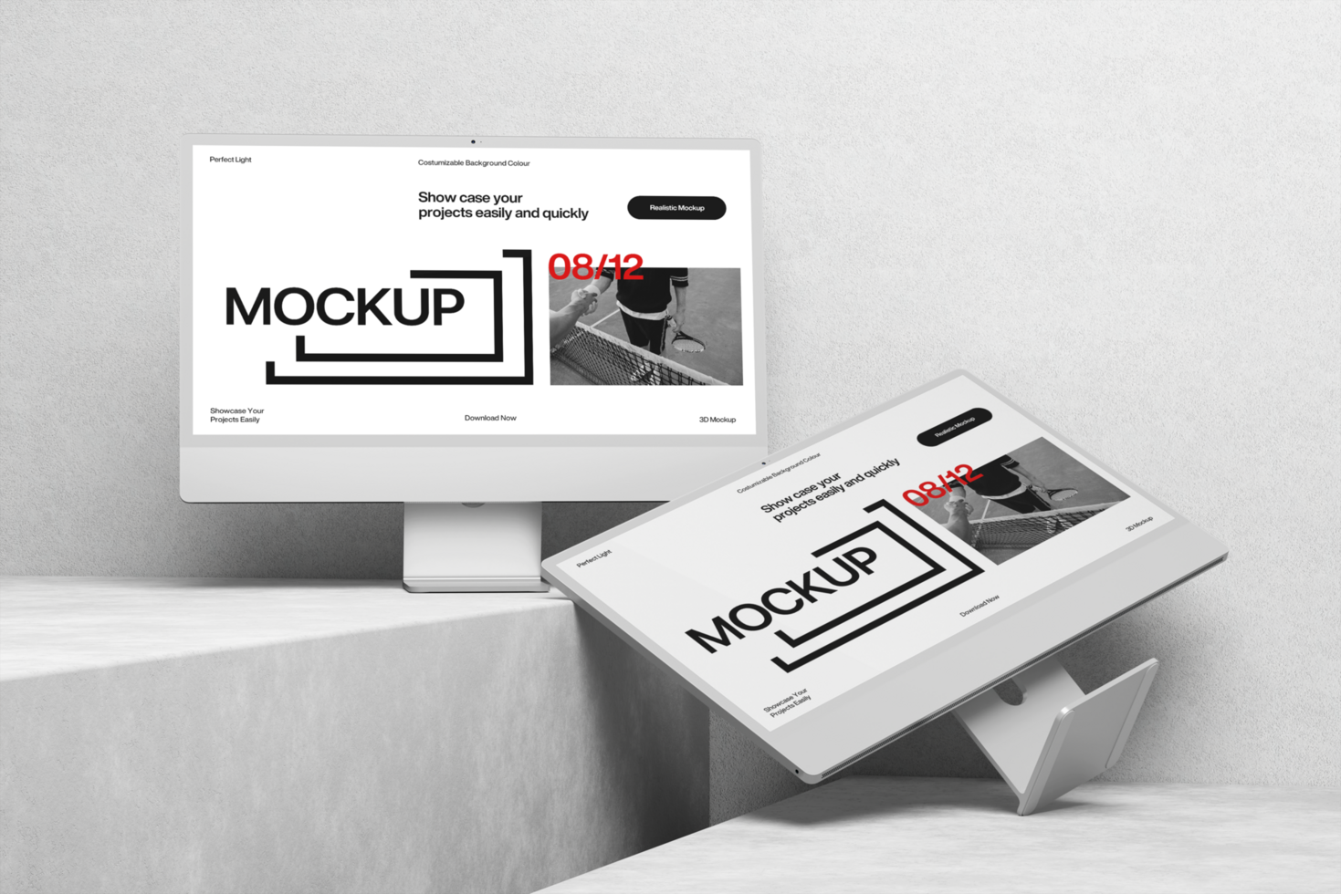 Clean Monochrome Mockup Desktop Monitor Template psd