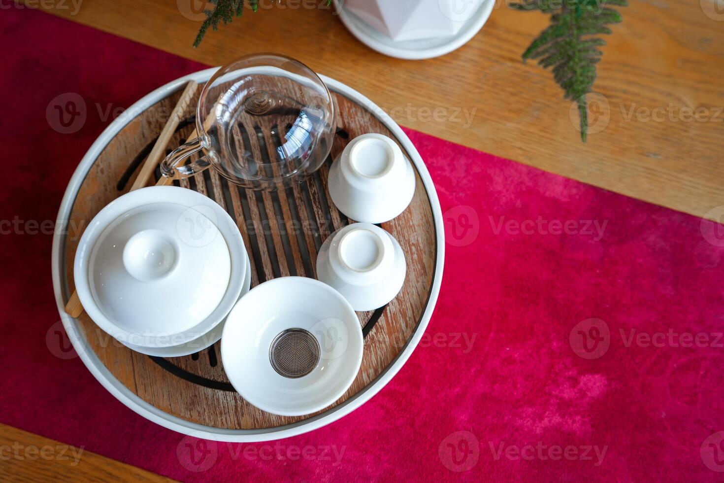 Unused Chinese tea set preparing on the table photo