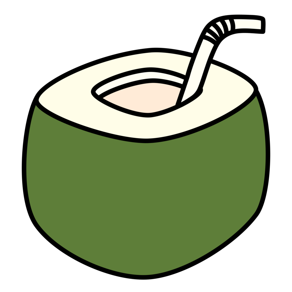 A Coconut drinks transparent background in a Doodle art cartoon Style Summer Beach concept, illustration png