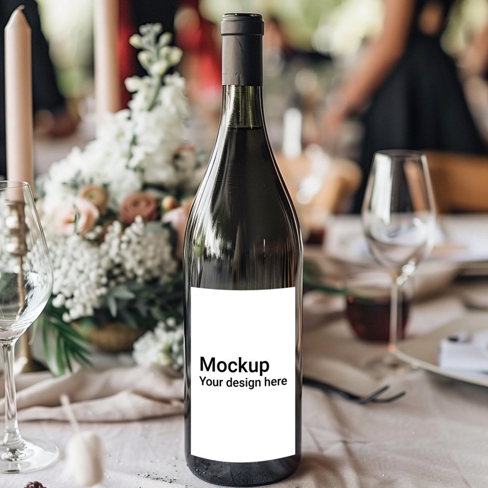 Mockup of label for wine bottle on festive table psd