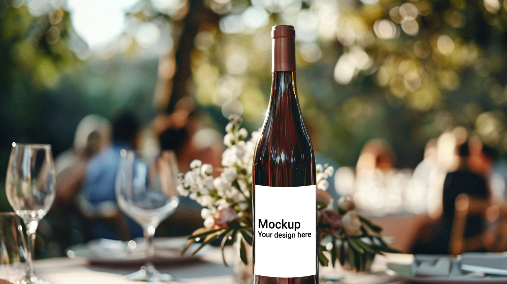 Mockup of label for wine bottle on festive table psd