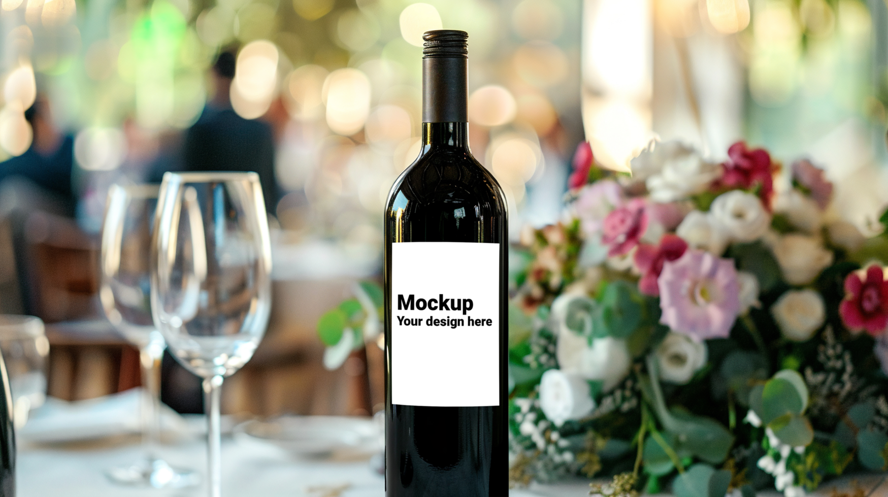 Mockup of label for wine bottle on festive table psd
