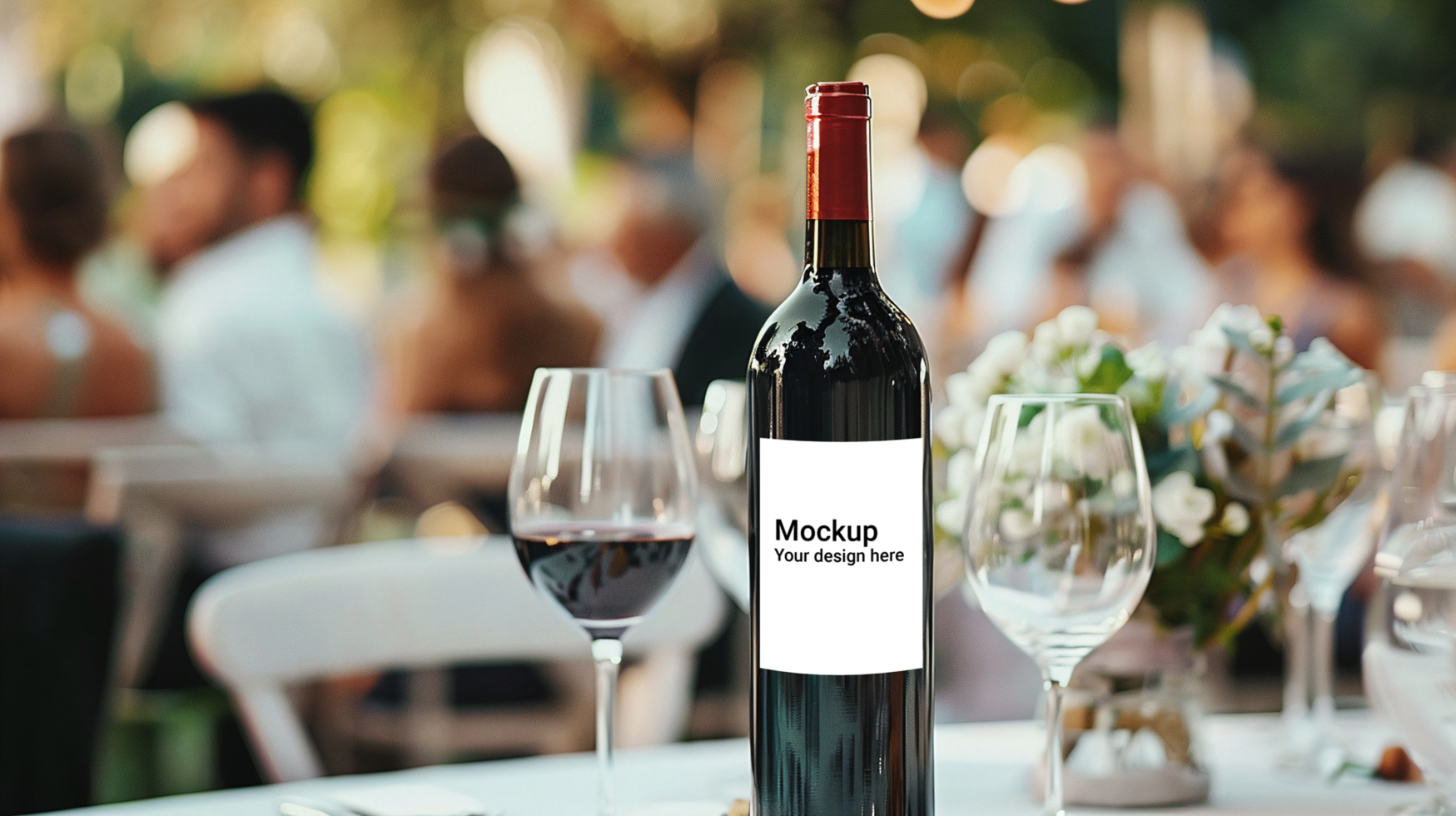 Mockup of label for wine bottle on festive table psd