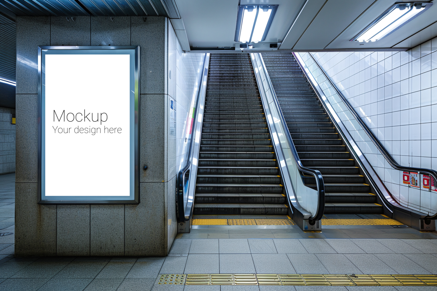 Mockup of street advertisement banner or billboard in subway or subway passage psd