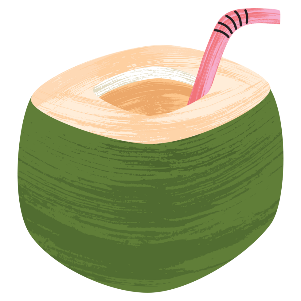 A Coconut Drinks transparent background in a Painterly Style Summer Beach concept, illustration png