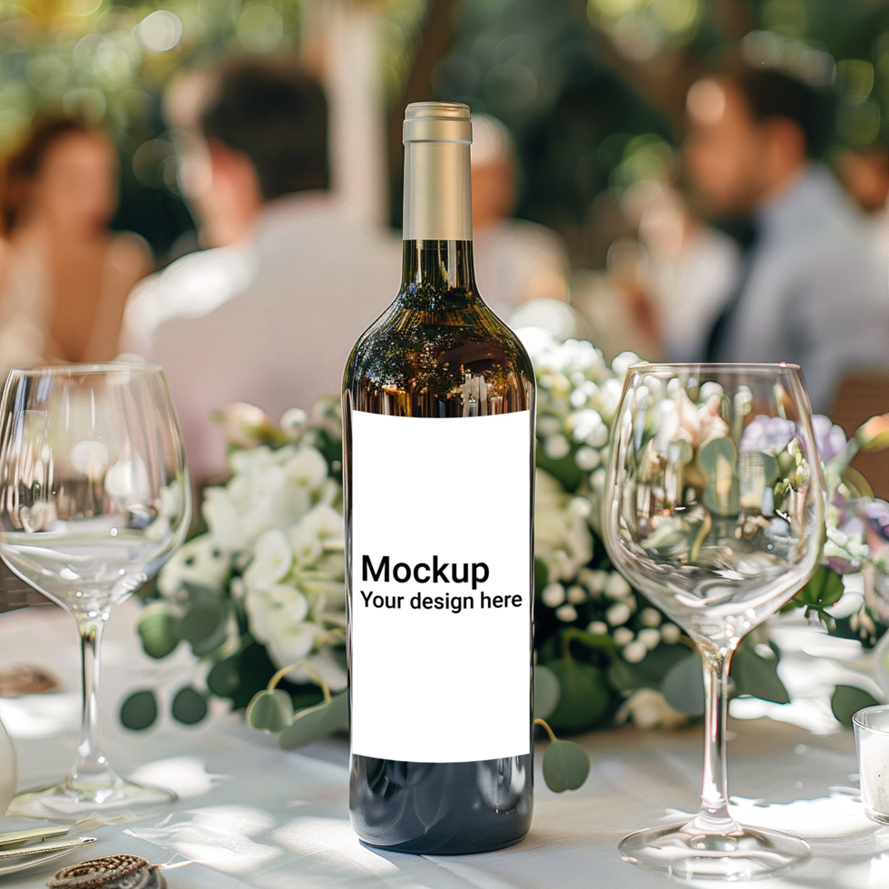 Mockup of label for wine bottle on festive table psd