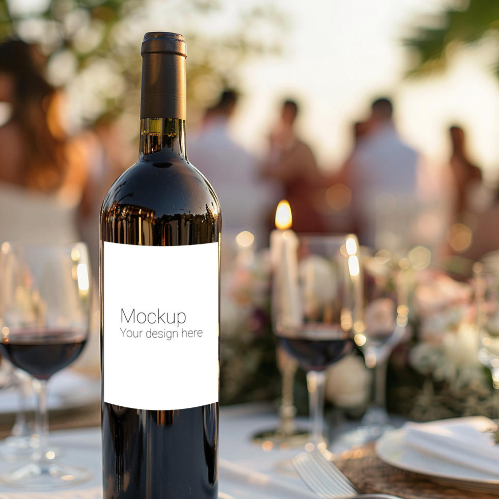 Mockup of label for wine bottle on festive table psd