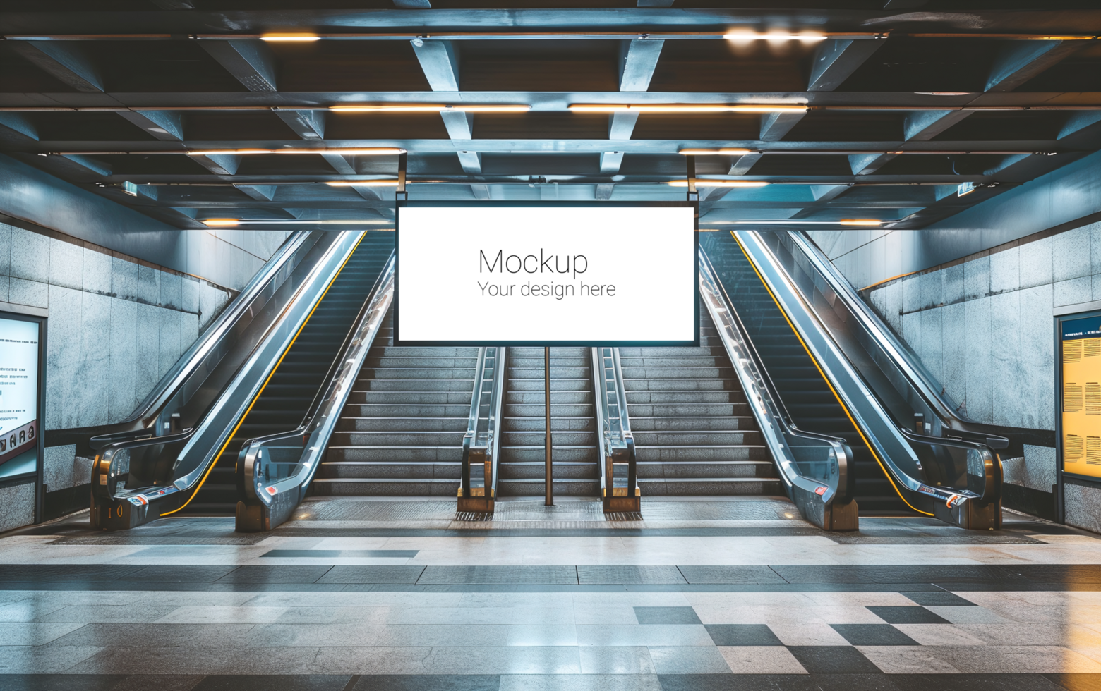 Mockup of street advertisement banner or billboard in subway or subway passage psd